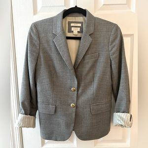 J. Crew Gray Wool Schoolboy Blazer, Lined, with Ornate Gold Buttons